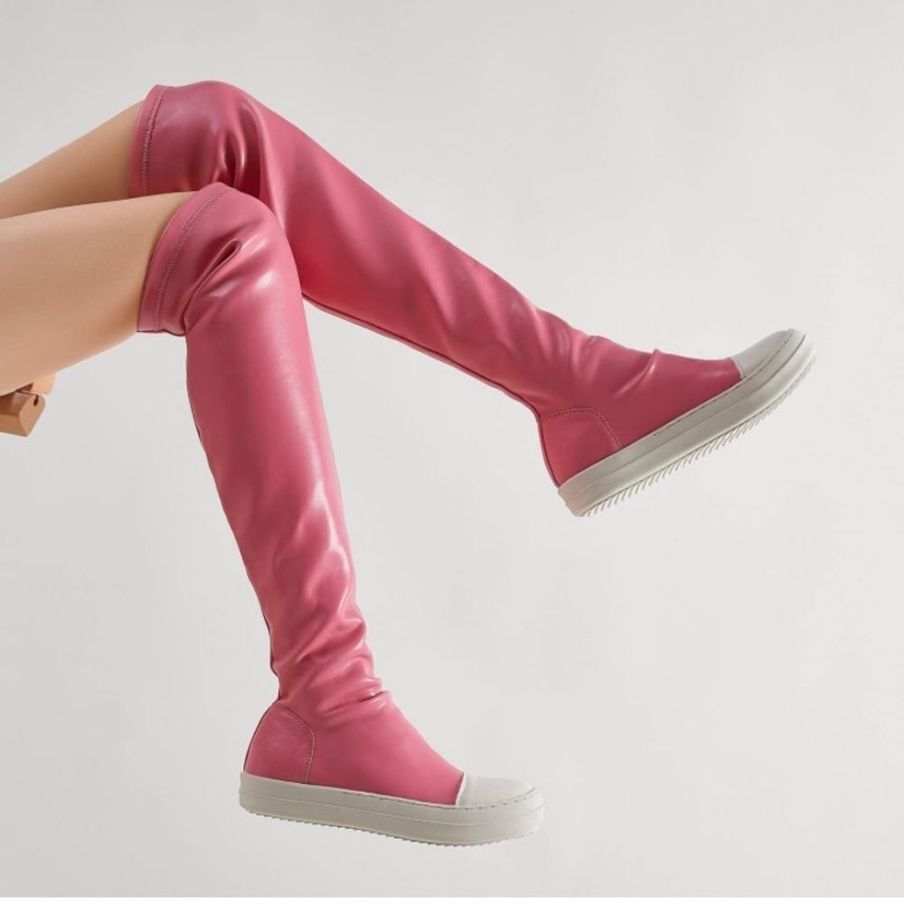 Y2K Thigh High Boots for Women Flat Over The Knee Round Toe Booties